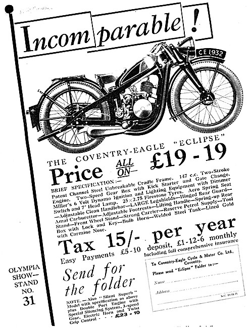 1931 Coventry-Eagle Eclipse Motorcycle 147 cc                    