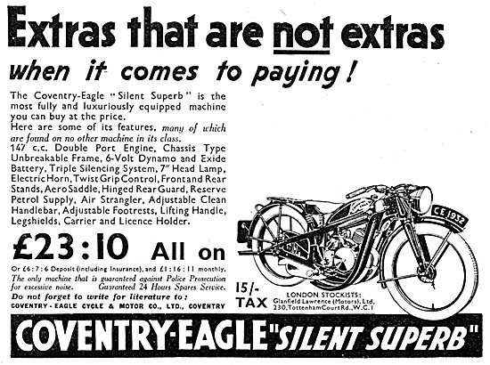 1930 Coventry-Eagle Silent Superb 174 cc Motor Cycle             