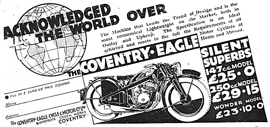 1933 Coventry-Eagle Silent Superb  250 cc Motor Cycle            