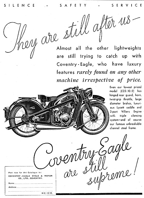 1934 Coventry-Eagle Lightweight Motor Cycles                     