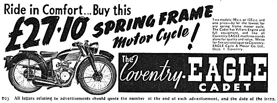 1939 Coventry-Eagle Cadet 125 cc Spring Frame Motor Cycle        