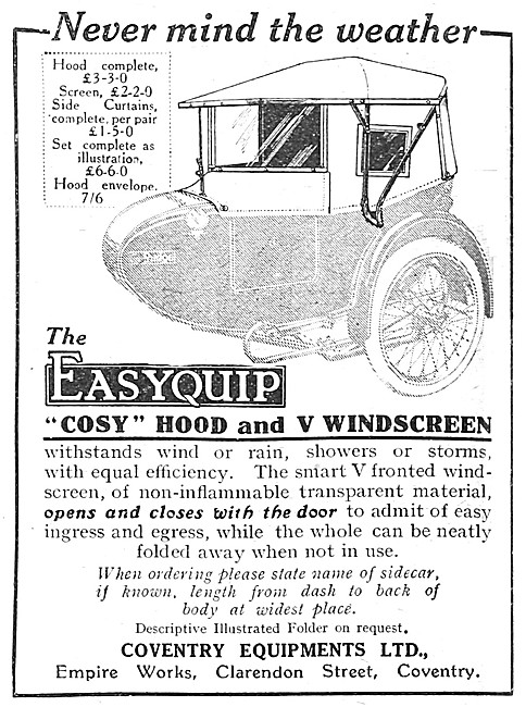 Coventry Easyquip Sidecar Cosy Hoods & V Windscreens             