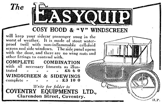 Coventry Cosy Hood & V Sidecar Windscreen                        