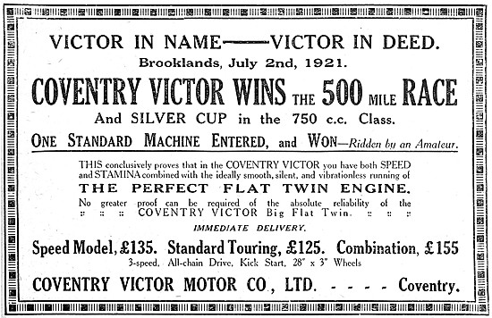 Coventry Victor Big Flat Twin Motor Cycle 1921                   