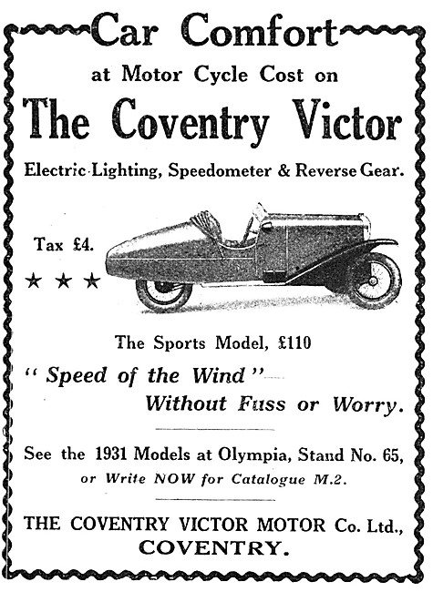 1930 Coventry Victor Sports Three Wheeler Car                    