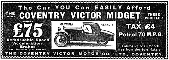 1931 Coventry Victor Midget Three Wheeler Car Advert             