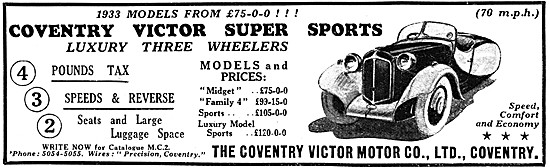 1933 Coventry Victor Super Sports Three Wheeler Car              