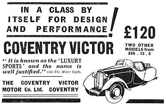 1934 Coventry Victor Luxury Sports Three Wheeler Car             