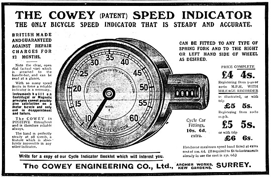 Cowey Instruments - 1913 Cowey Speedometer                       