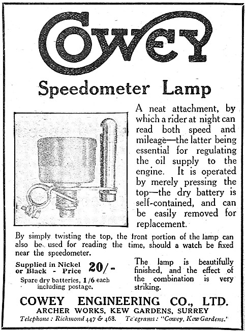 Cowey Motor Cycle Speedometer Lamp                               