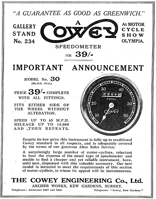 Cowey Instruments - Cowey Motor Cycle Speedometer                