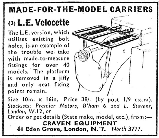 Craven Made-For-The-Model Panniers L.E.Velocette 1953            