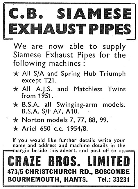 Craze Brothers Siamese Exhaust Pipes                             