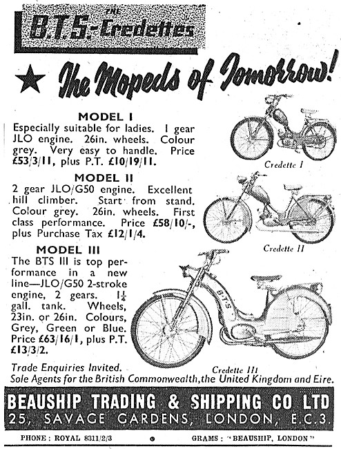 1955 Credette Mopeds - Credette Model 1 - Credette Model II      