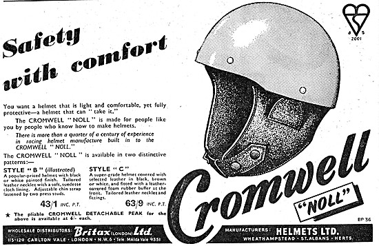 Cromwell Style B Motor Cycle Helmets 1955 Advert                 
