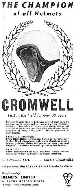 Cromwell Motor Cycle Helmets 1960 Advert                         