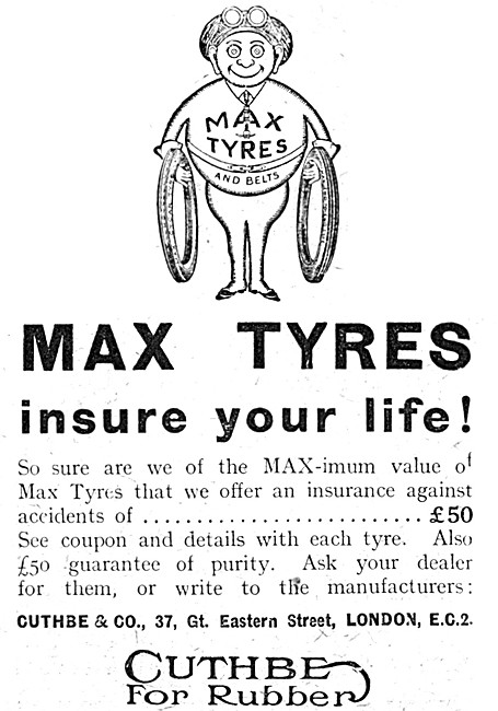Cuthbe Motor Cycle Tyres - Cuthbe Max Tyres 1920 Advert          