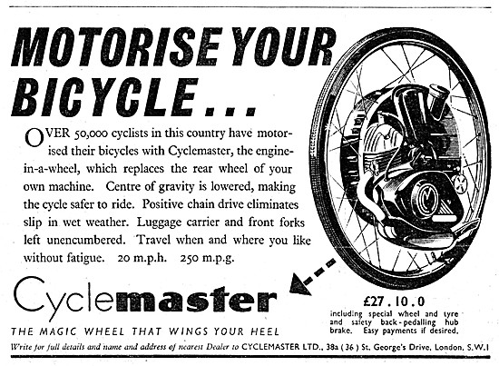 Cyclemaster Motorised Bicycle Wheel 1952                         