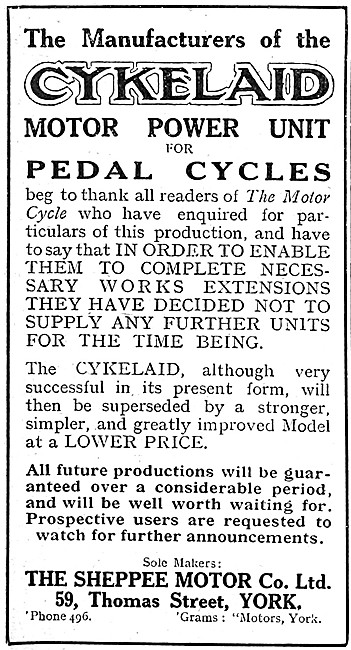 Cykelaid Motor Power Units For Pedal Cycles 1921 Advert          