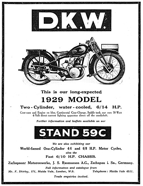 1928 DKW 6/14 hp Twin Cylinder Water-Cooled Motor Cycle          