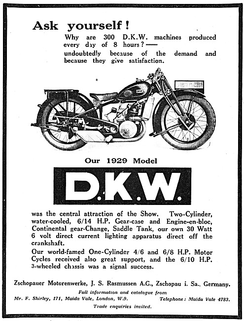 DKW Motorcycles 1929 Models                                      