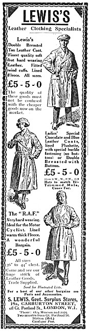 S.Lewis Leather Motorcycle Clothing 1923 Styles                  