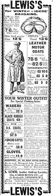 1925 S.Lewis Motor Cycle Leather Wear                            