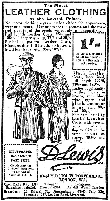 D.Lewis Leather Clothing 1929 Advert                             