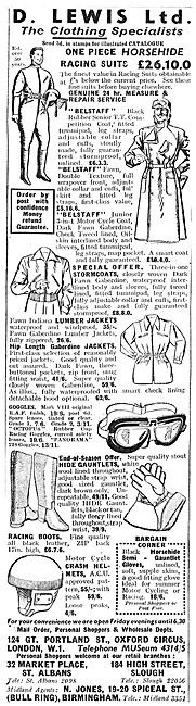 D.Lewis Motor Cycle Clothing - D.Lewis Motorcyclists Wear 1952   