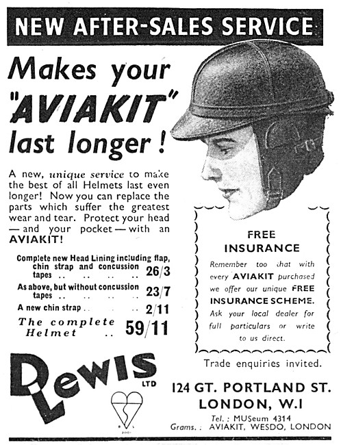 Lewis Leathers - D.Lewis Aviakit Motor Cycle Helmets 1954        