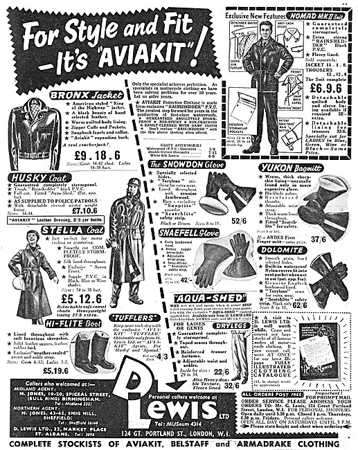 D,Lewis Aviakit Motor Cycle Clothing 1957 Range                  