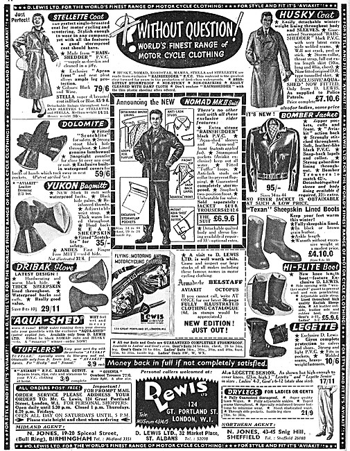 Lewis Leathers  - D.Lewis Motorcycle Clothing 1957 Advert        