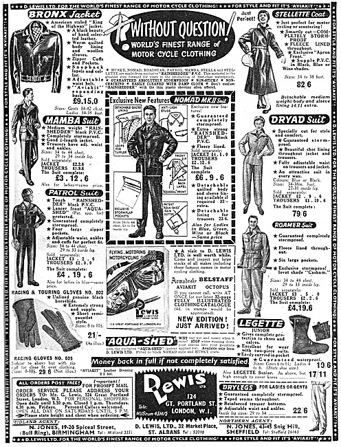 The 1957 Range Of Lewis Leathers Motor Cycle Wear                