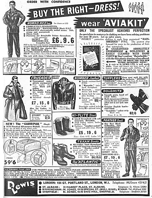Lewis Leathers Aviakit - D.Lewis Motor Cycle Wear 1958 Styles    