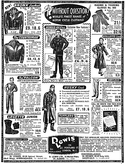 Lewis Motor Cycle Leathers 1958 Styles                           