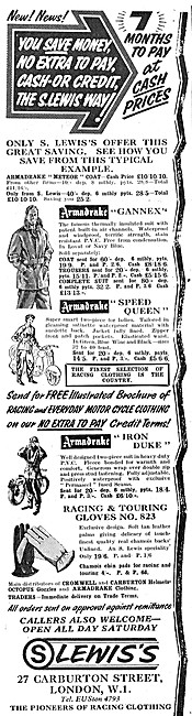 S.Lewis's Motor Cycle Clothing                                   