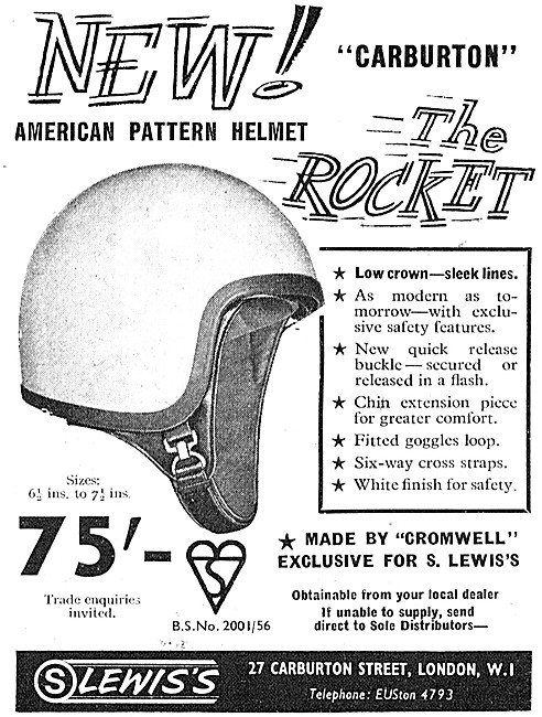 S.Lewis 'Carburton' Rocket Motor Cycle Helmet - Cromwell         