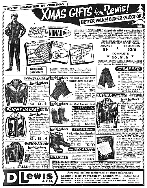 Lewis Leathers Xmas Bargains - D.Lewis Bronx Jacket 1960 Ad      