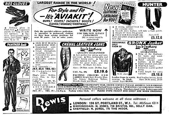 1961 Lewis Leathers - D.Lewis Motorcycle Clothing                