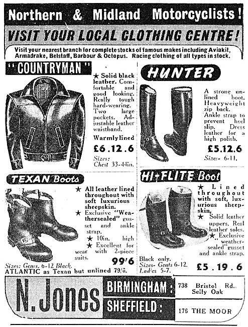 N.Jones Motor Cycle Leathers & Boots                             