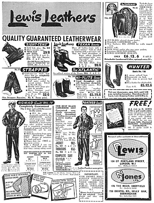 Lewis Leathers Motor Cycle Leatherwear 1961 Styles               