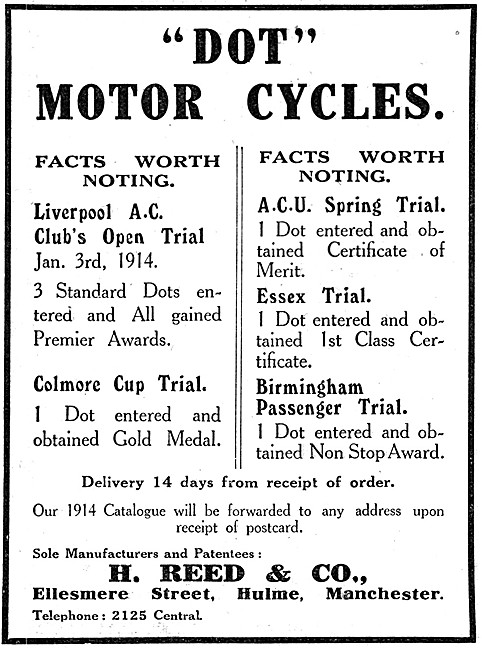 Dot Motor Cycles 1914 Models - Ellesmere St, Hulme, Manchester   