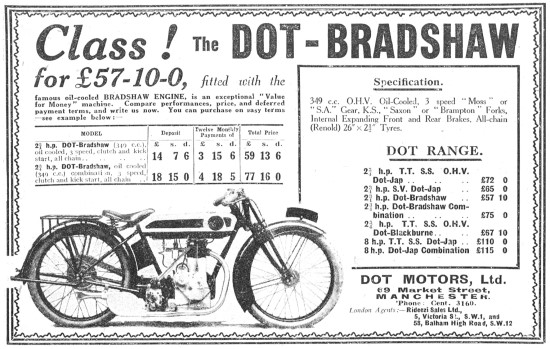 1923 Dot-Bradshaw 349cc Motor Cycle                              