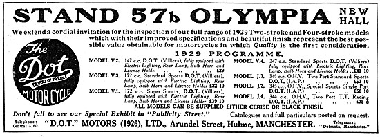 1929 Dot Motor Cycle Range & Price List                          