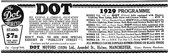 Dot Motor Cycle Range 1928 Advert                                