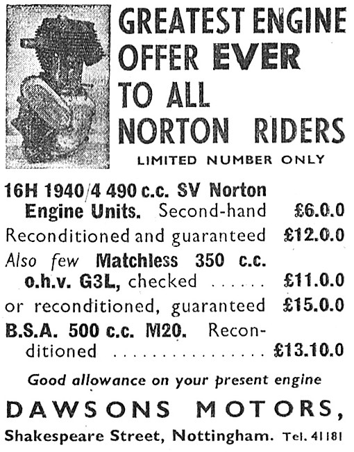 Dawsons Motors Ex Military Motor Cycles - Dawsons Motors Nottm   