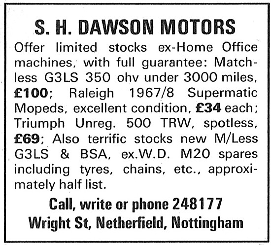 Dawsons Motors Ex Military Motor Cycles - Dawsons Motors Nottm   