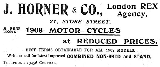 J.Horner & Co. Rex Motor Cycle Agency. 21 Store St. London       