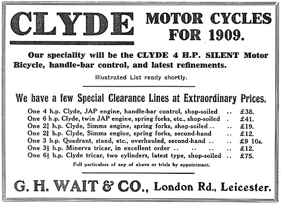 G.H.Wait & Co Leicester Motor Cycle Sales 1908 Advert            