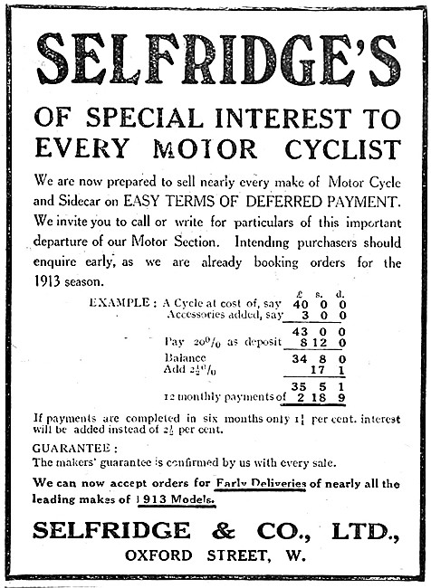 Selfridges Motor Cycle Sales                                     